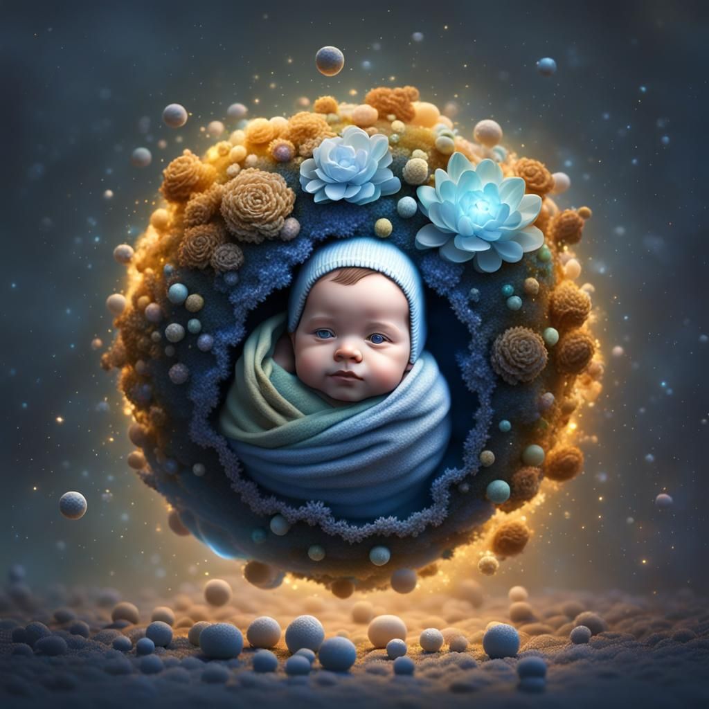 (Baby with open eyes in flower of Milky Way:1.5), intricatel...