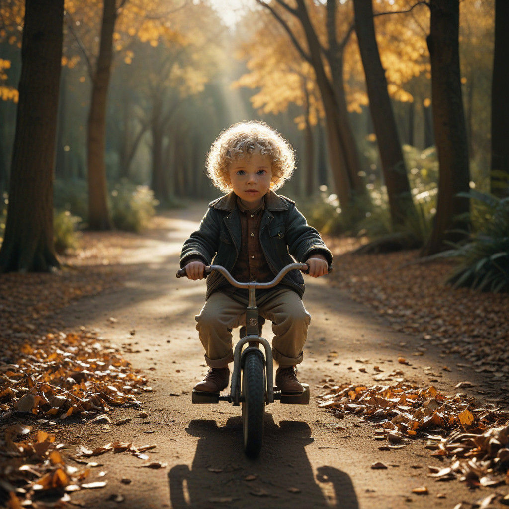 Vintage Tricycle Ride in Warm Autumn Light