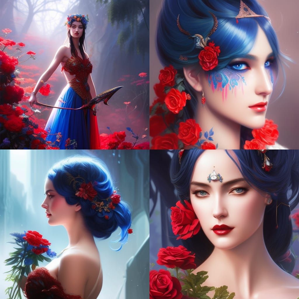 Personification Love Beauty Blue And Red Goddess Flowers D And D Wet Shiny Fantasy 4601