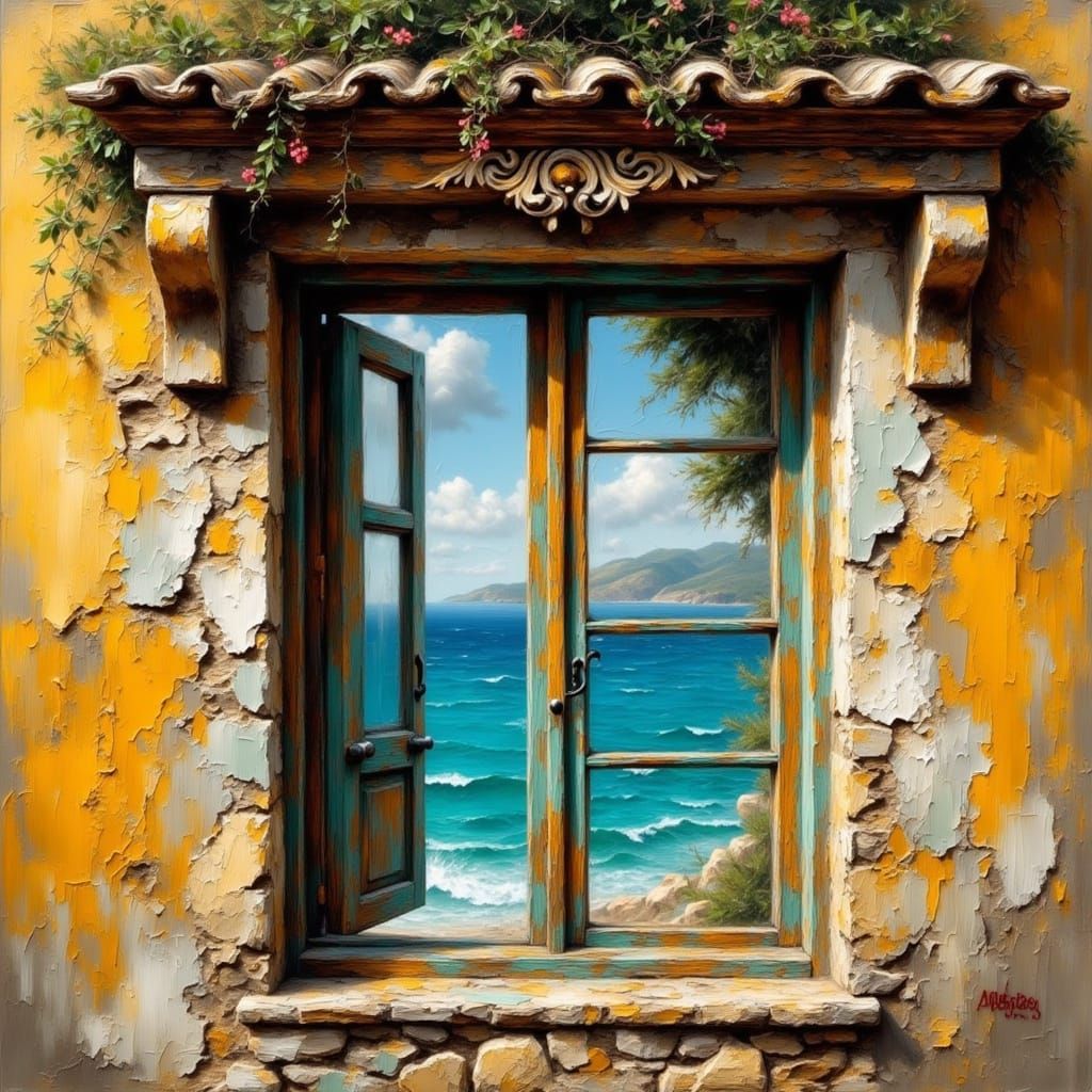 A window of a traditional Greek house.