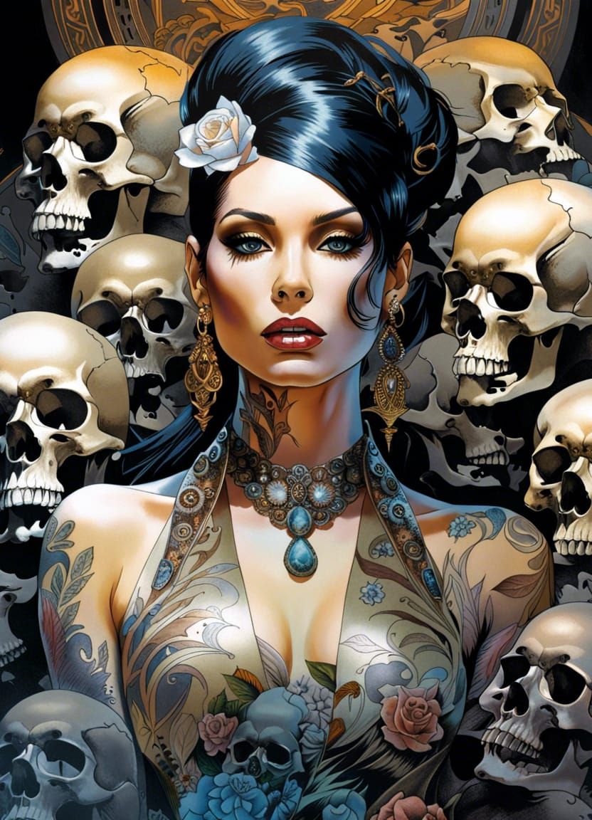 Mesmerizing beautiful woman, cool skull tattoos woman being ...