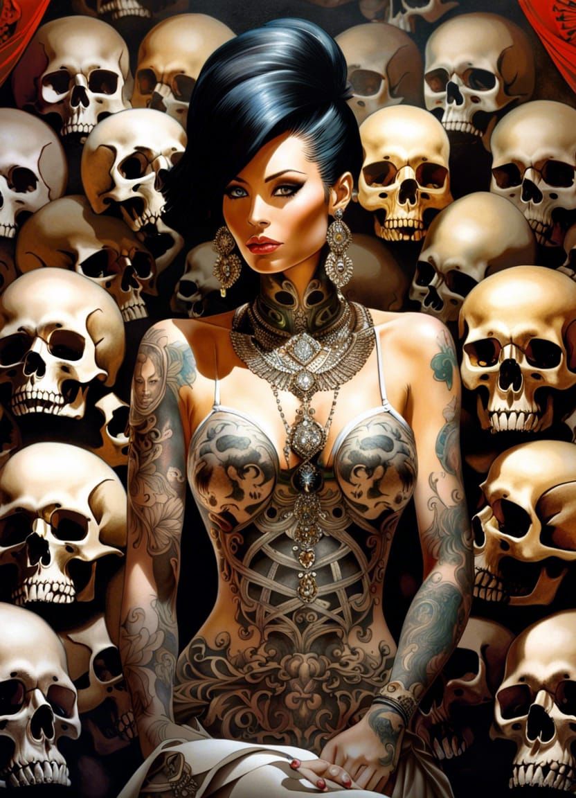 Mesmerizing beautiful woman, cool skull tattoos woman being ...