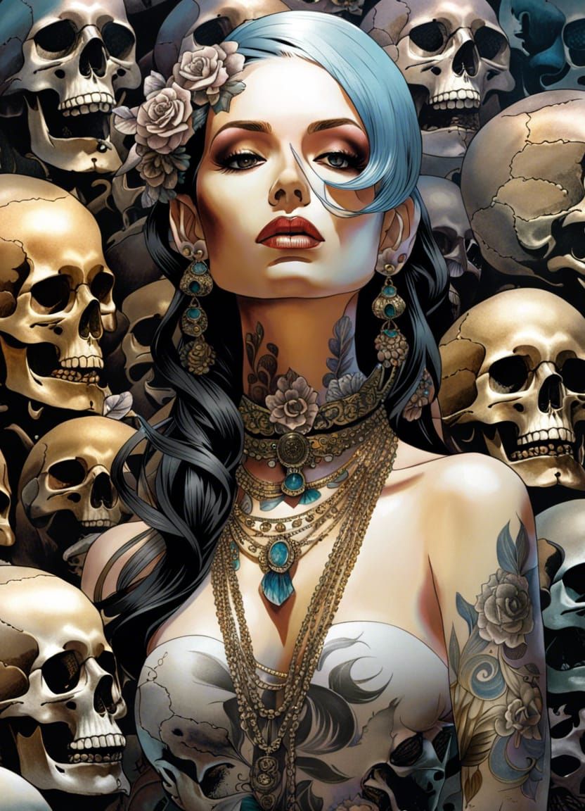Mesmerizing beautiful woman, cool skull tattoos woman being ...