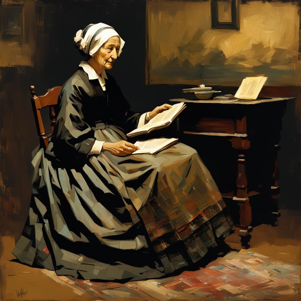 Whistler's Mother in the style of Craig Mullins