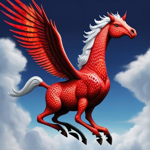 surreal strawberry hybrid that crosses strawberry (fruit) with Pegasus 