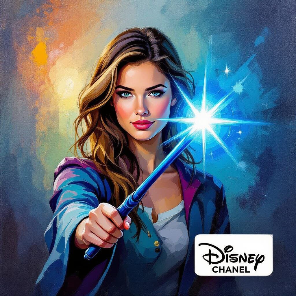 Woman with Glowing Wand in Neo-Impressionist Style