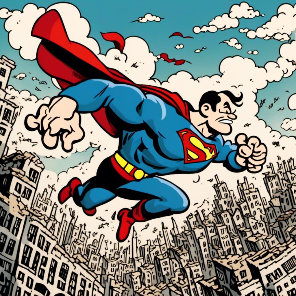 Popeye as Superman Flying Over Metropolis