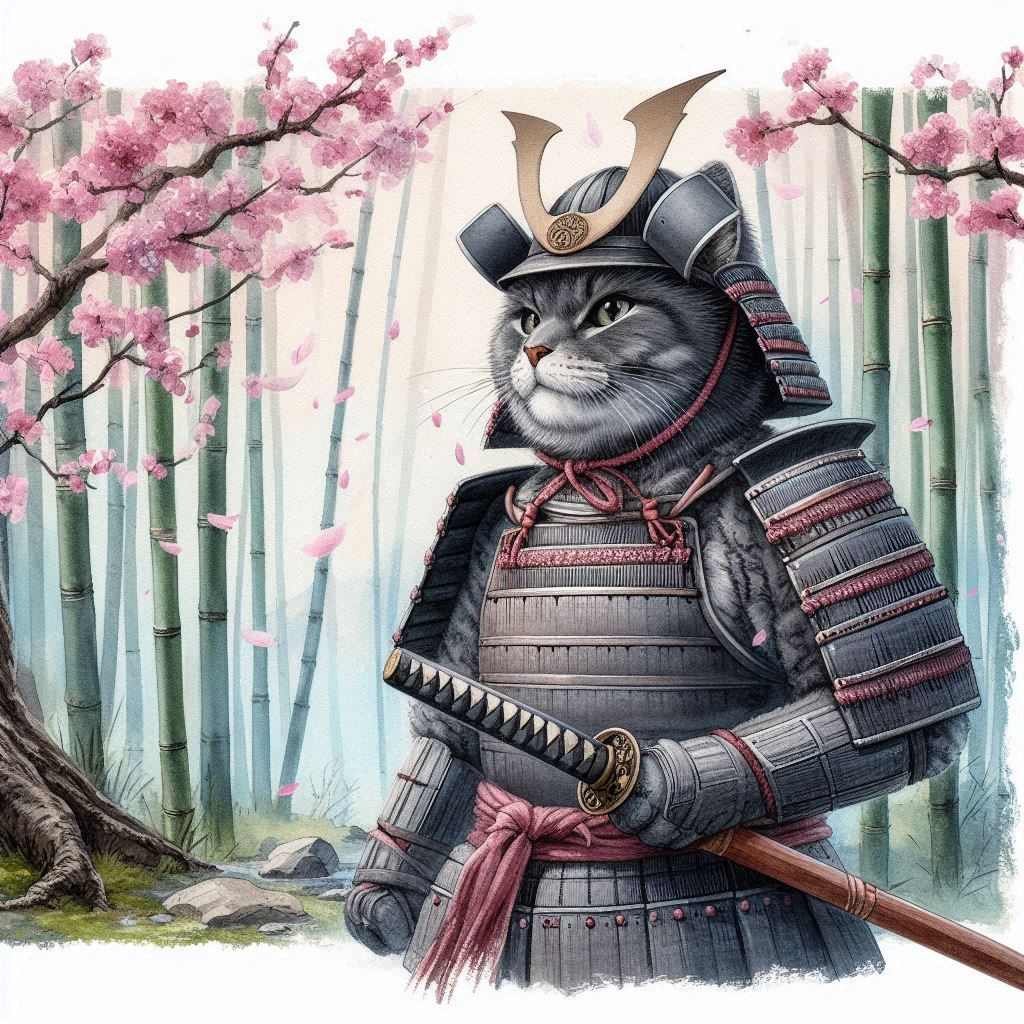 Samurai Cat in Battle Armor