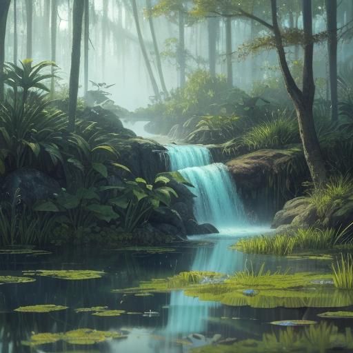 Water Spirit Fountain Flooding Swamp: Concept Art
