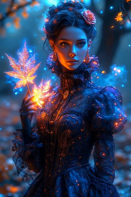 Neon-lit Woman, Autumnal Glow πβ¨