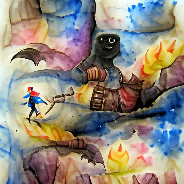 Dark and fantastical adventure hero watercolor