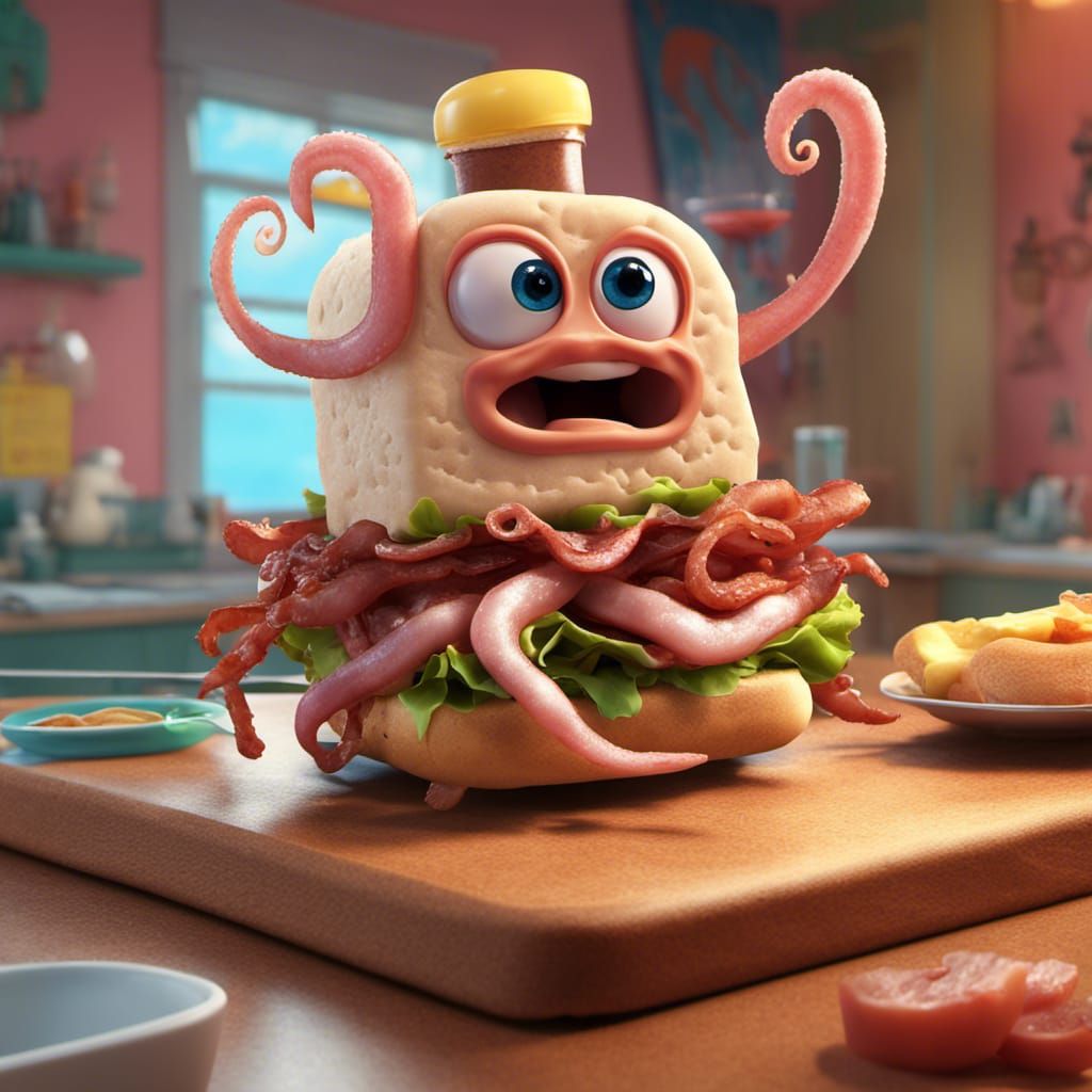WAcky Bacon and squid sandwich  by @Tiny Pearl Cat