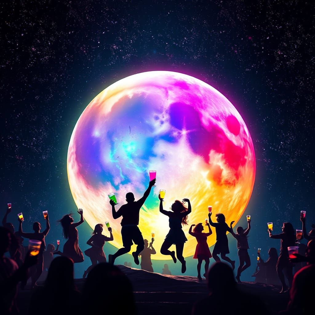 Rainbow Moon Revelry: A Whimsical Fantasy Artscape