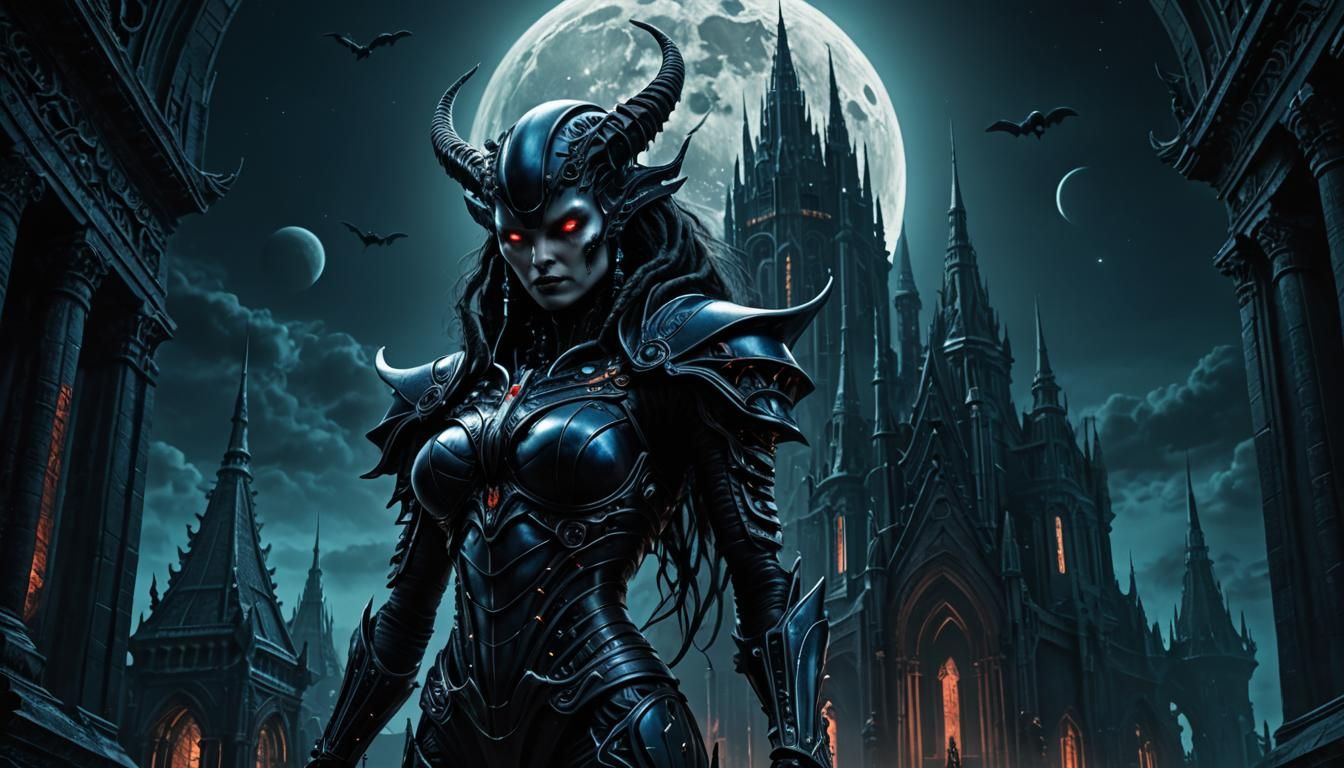 Alien Queen on Dark Moon in Sci-Fi Style