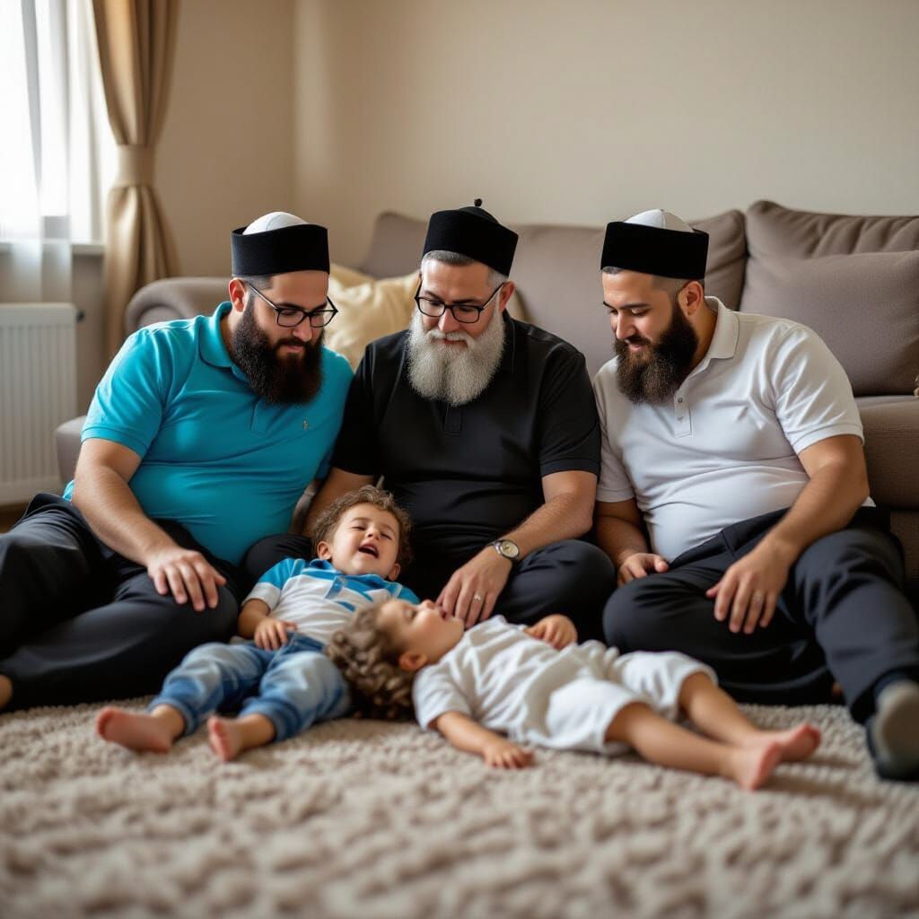 Ultra-Orthodox Family at Home Relaxing