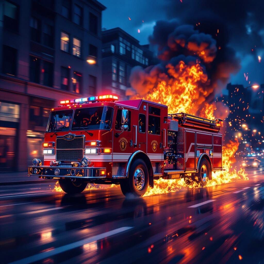 A fire truck going on fire a fire