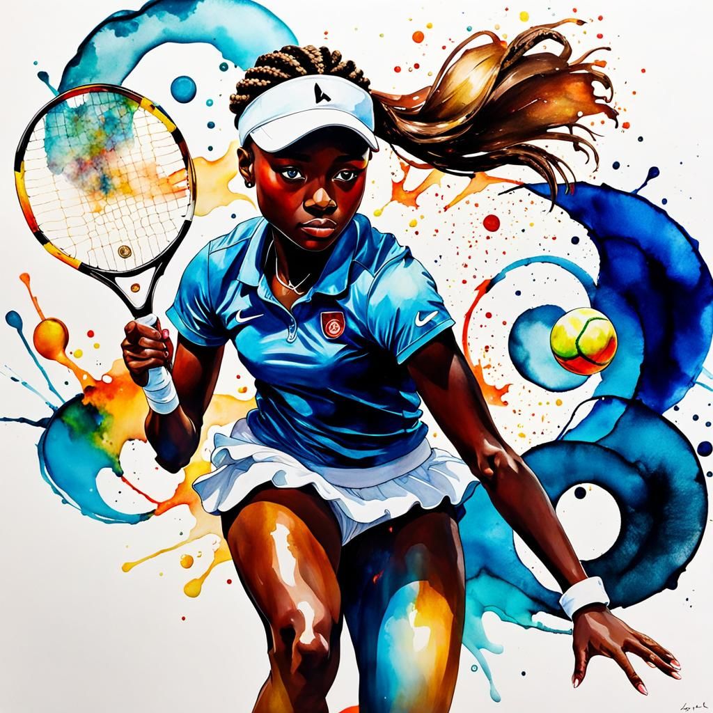 alcohol ink   Coco Gauff playing  tennis

Olympics Paris 

 Trompe-l'œil 

 Varnish 

Zineb Sedira