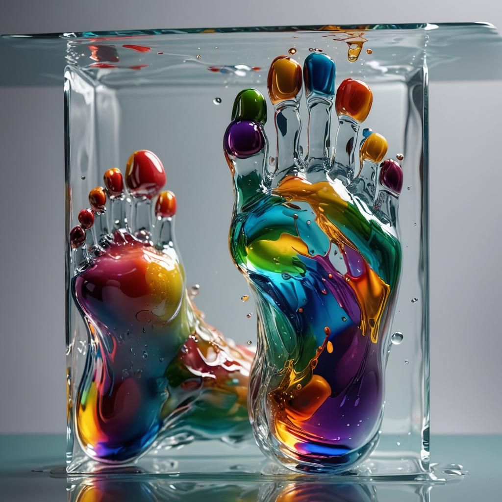 Realistic foot seen up close made of transparent glass