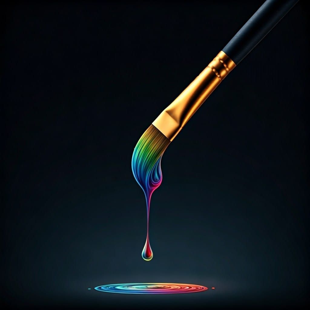 Surreal Brush in Mid-Air, Radiant with Iridescent Colors