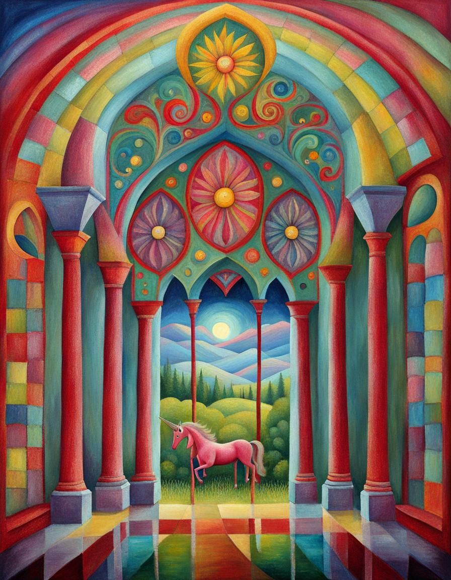 Unicorn mystical phantastic unicorn naive folkart fantastica...
