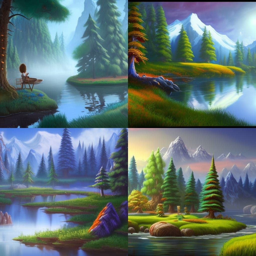 Bob Ross painting happy little trees - AI Generated Artwork