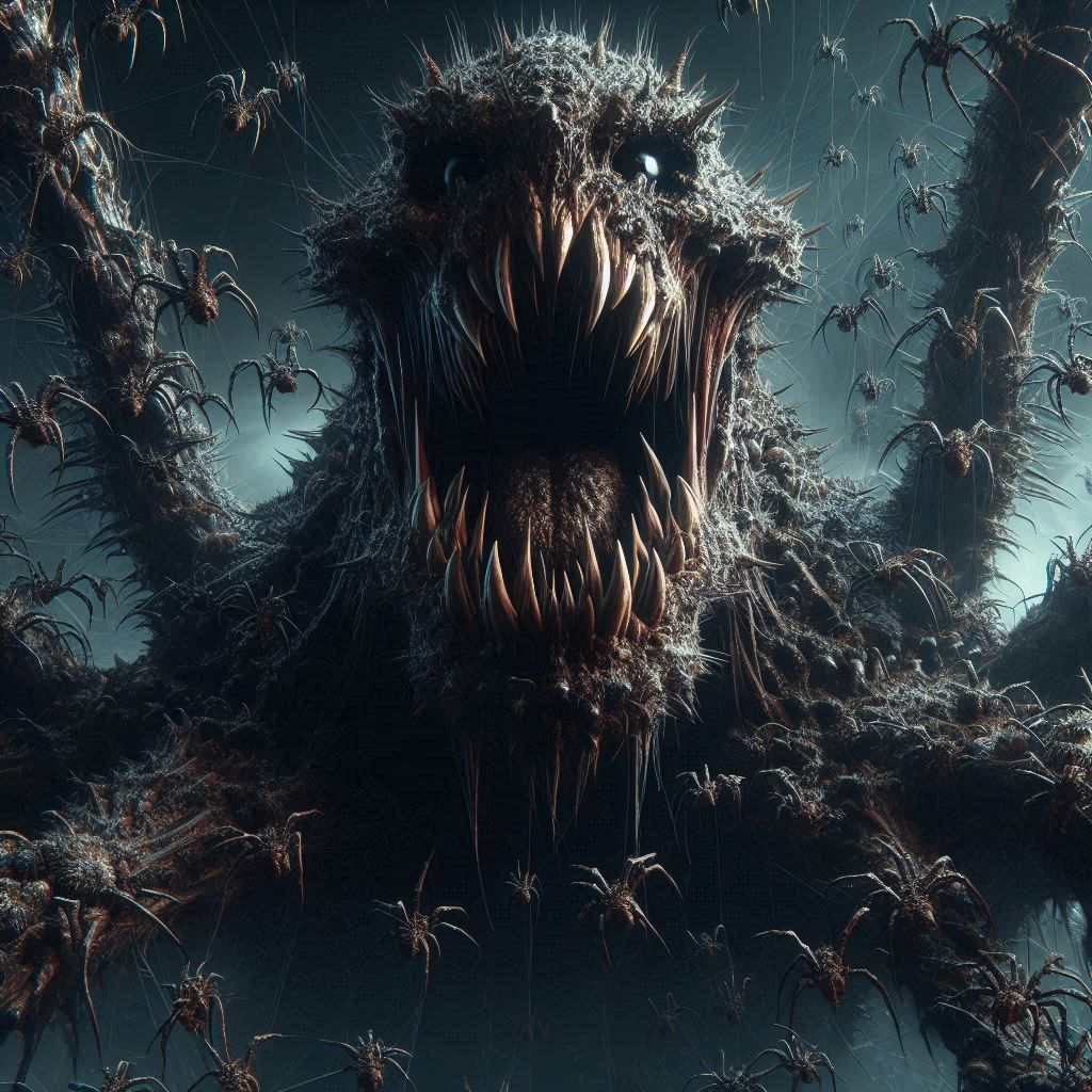Spider creature made of spiders