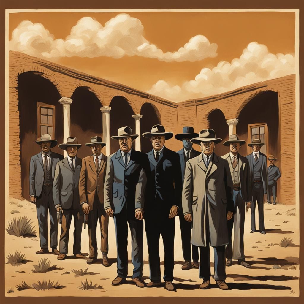 A scene from Tarantino's "Magnificent Seven" movie drawn in ...