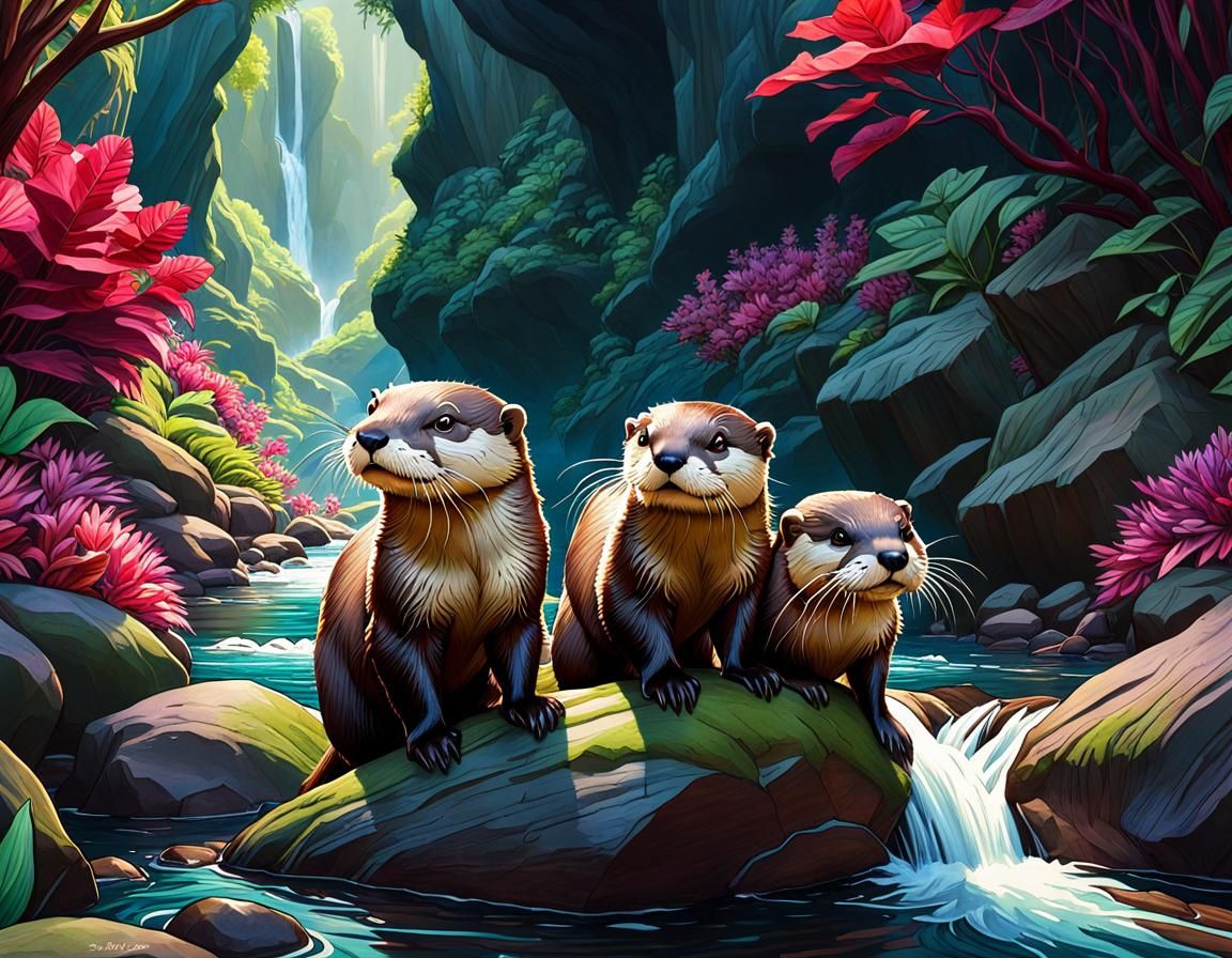 playful velvet otters - AI Generated Artwork - NightCafe Creator