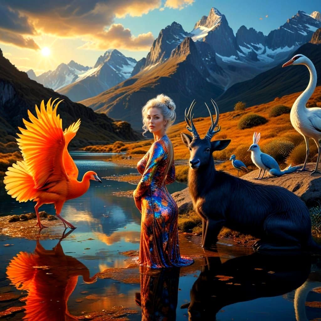 Surrealistic Portrait of a Happy Lady in Whimsical Surroundi...