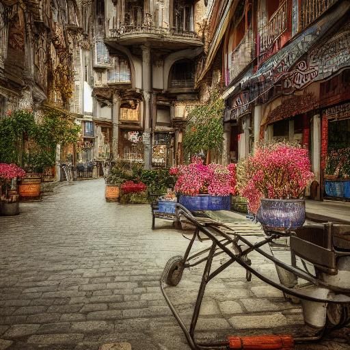 Energetic Elf in a Surrealist Golden Flower Garden