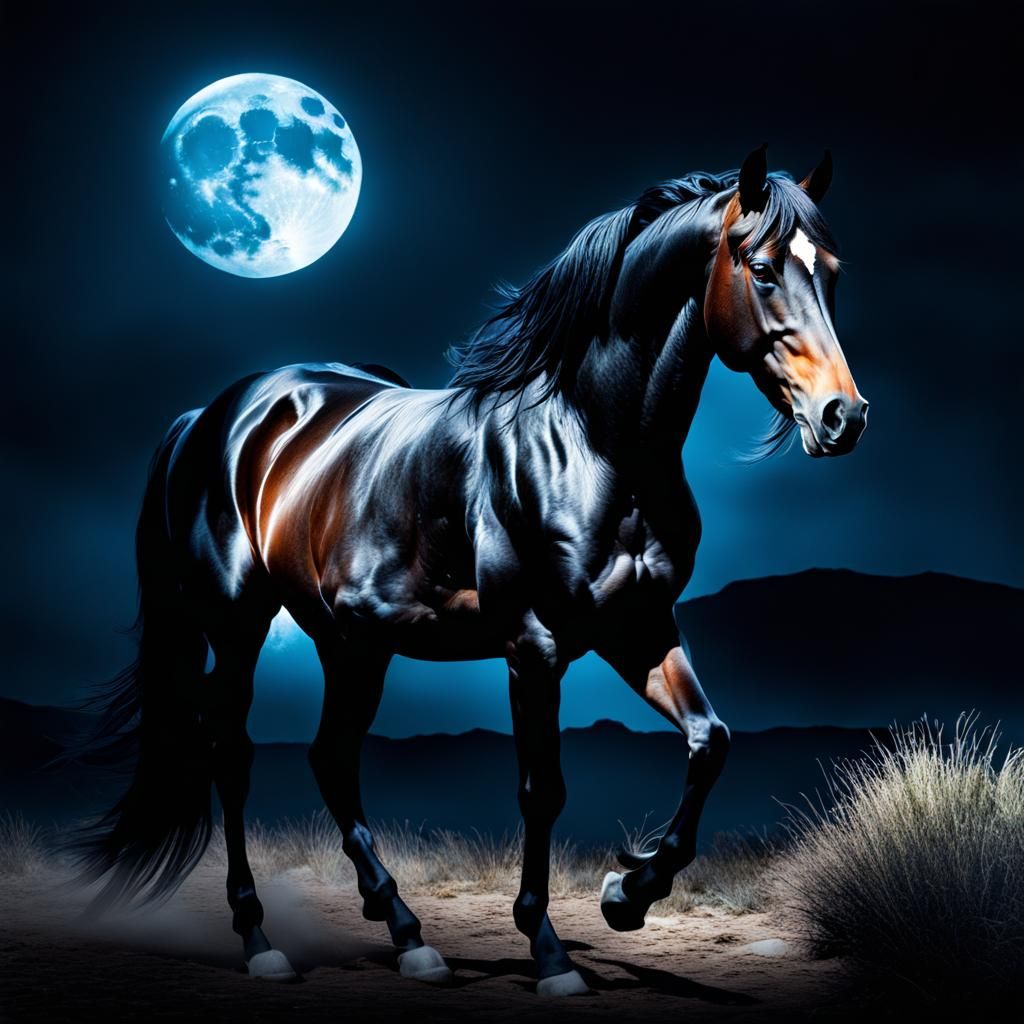 Black stallion in moonlight - AI Generated Artwork - NightCafe Creator