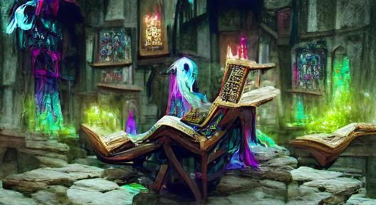 Fantasy library filled with books