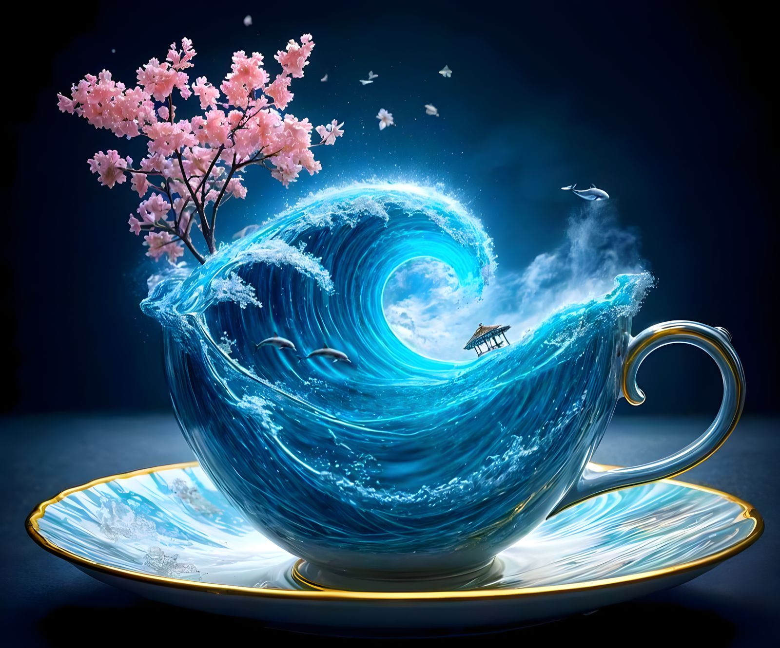 cute dolphins   teacup scene