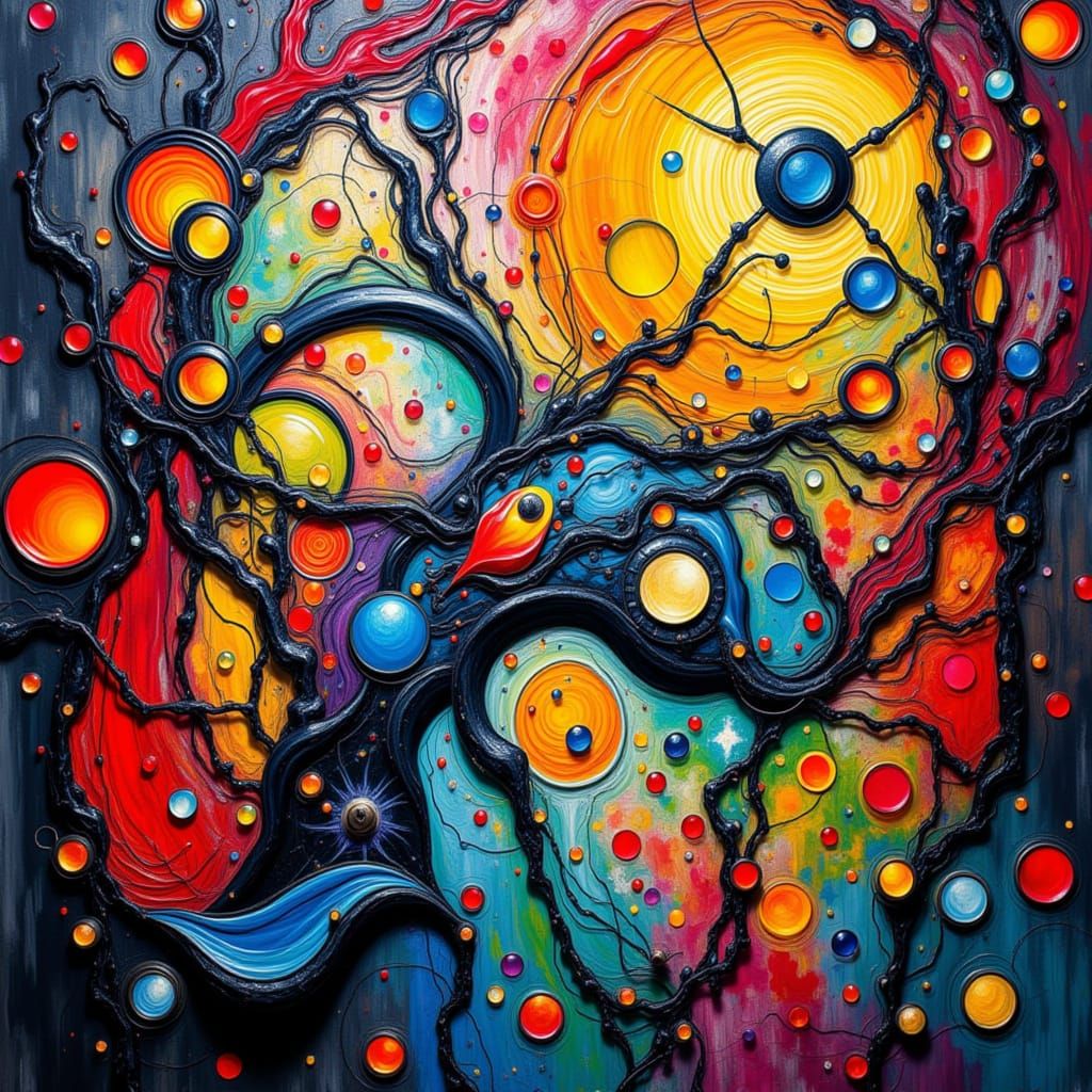 <lora:Colorful Abstraction:1.0> molten	Surrealism, 
etched in bold, impasto strokes, like a quilted, fused glass carving	Immersive surreal e...