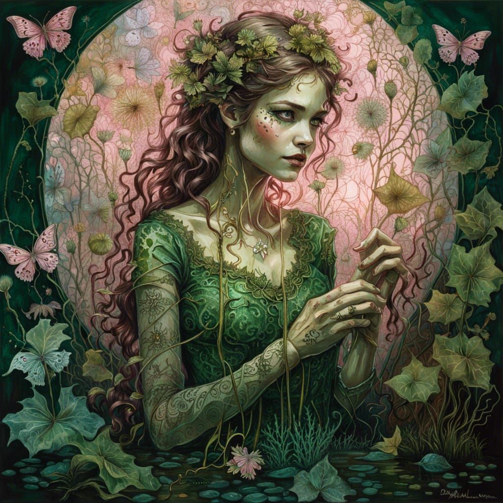 Bioluminescent Poison Ivy with Mirrored Reflection