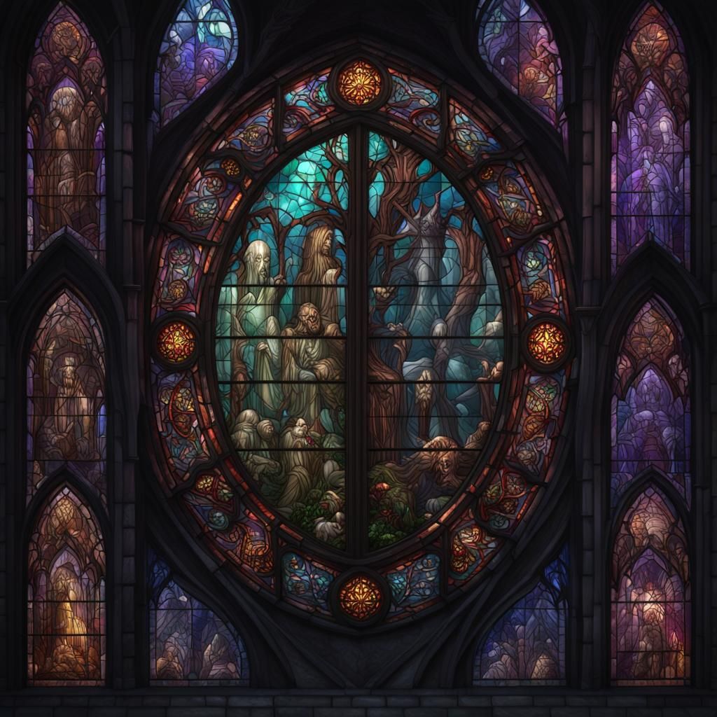 "ghoul gothic stained glass window