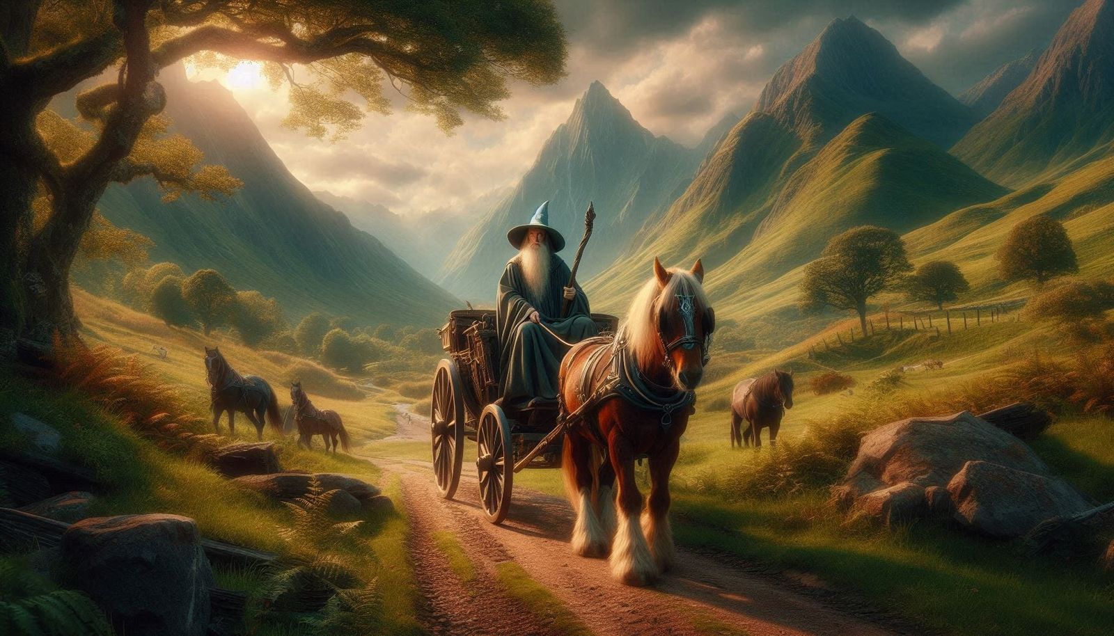 Gandalf coming with horse and carriage