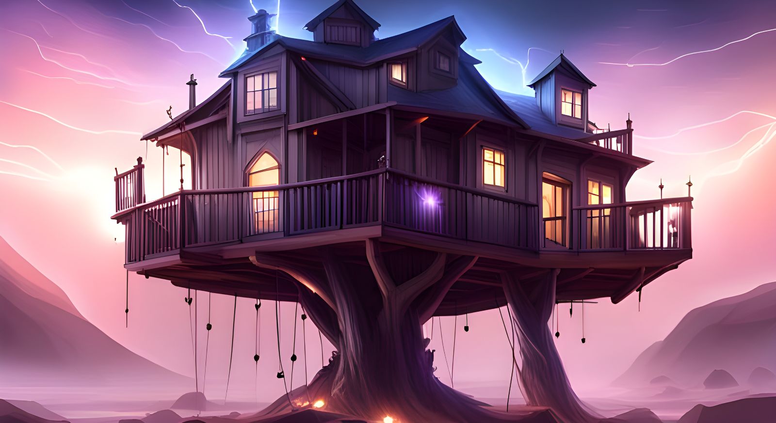 Treehouse in an electric storm AI Generated Artwork NightCafe Creator