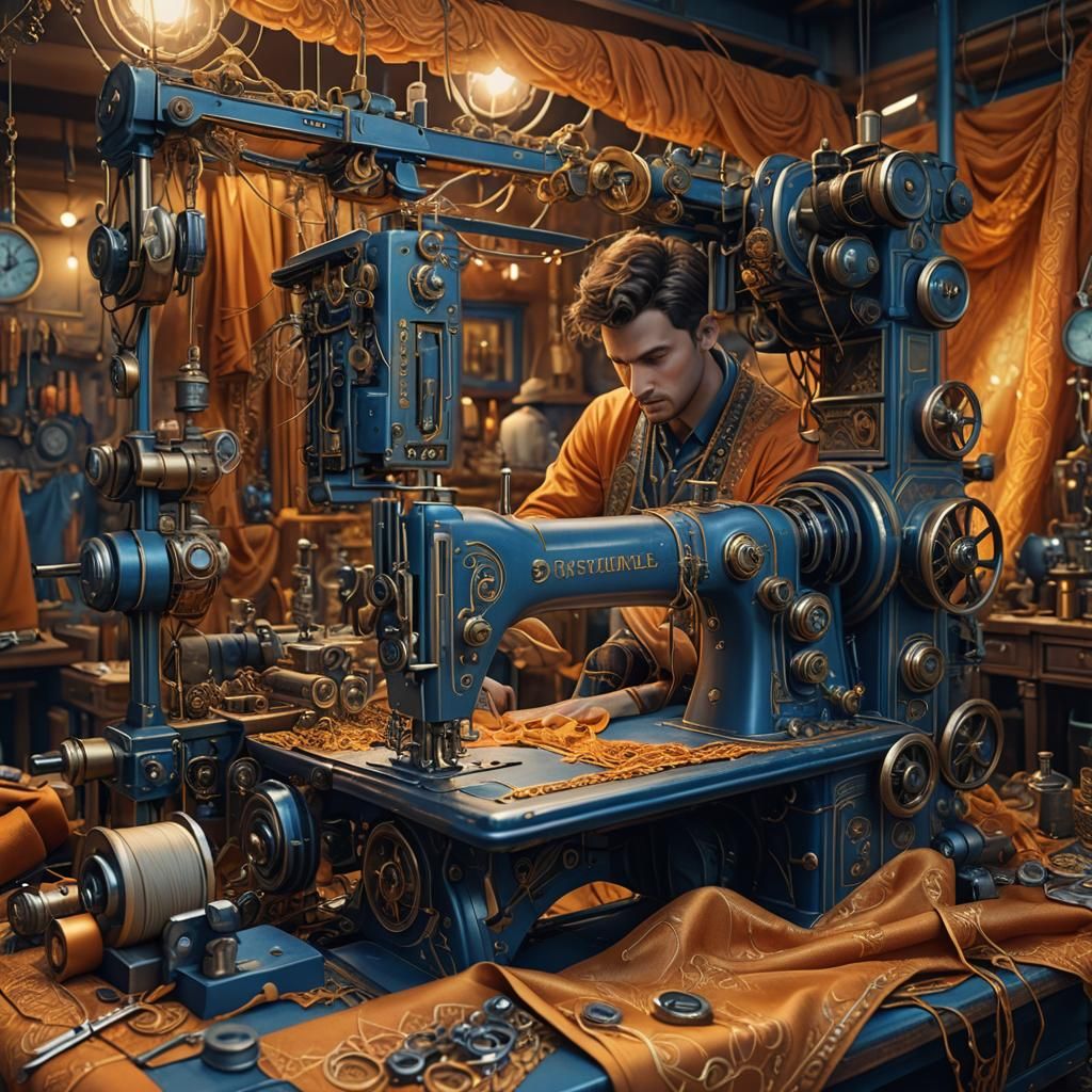 Tailor at Sewing Machine: Detailed Matte Painting