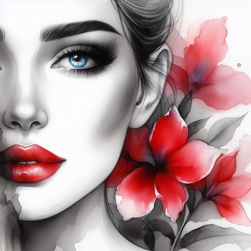 Beautiful woman with red flowers
