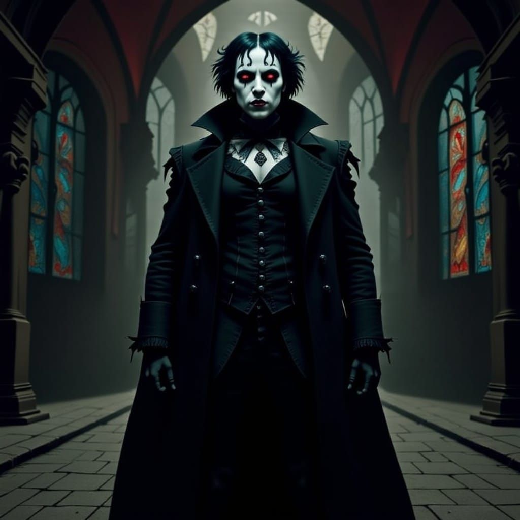  <lora:Grimly Flux:1.0>goth man