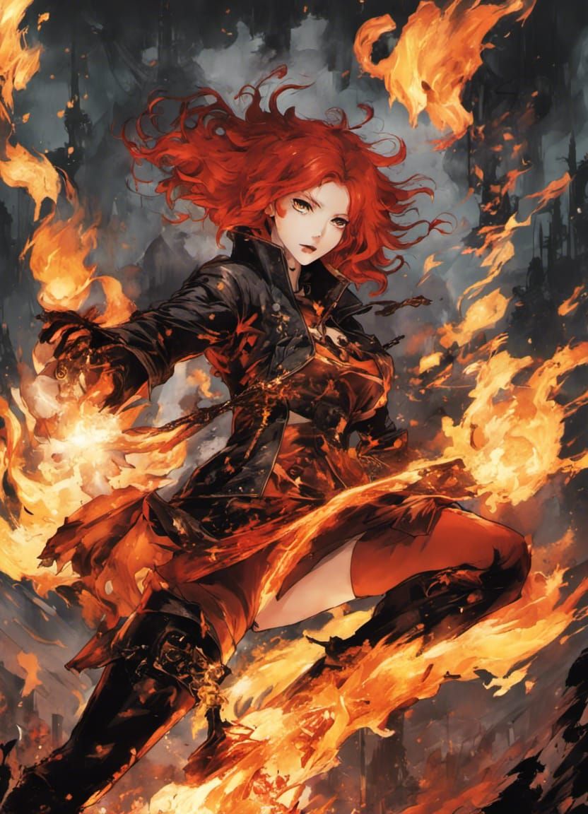 Red, the pyrokinetic (superhero or supervillain?)  by @AliMezzanotte