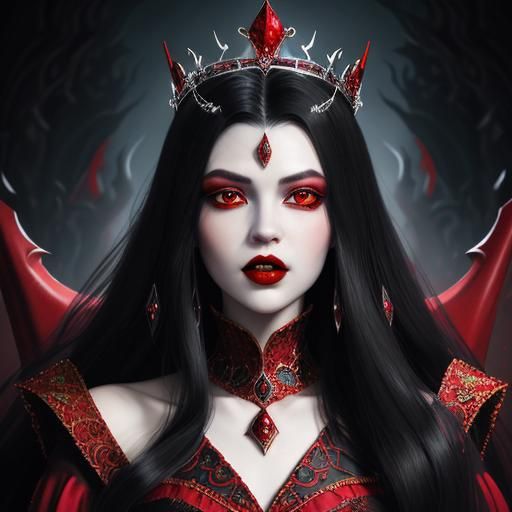 Vespera, Vampire Queen wearing red dress and ruby crown - AI Generated ...