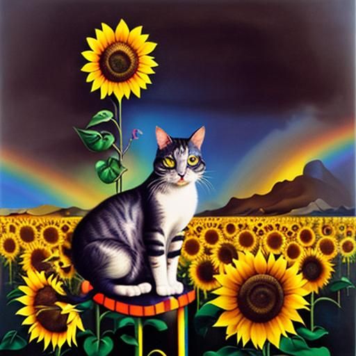 Electric Lighting Cat Sunflower Rainbow Surrealism Salvador Dali Matte 