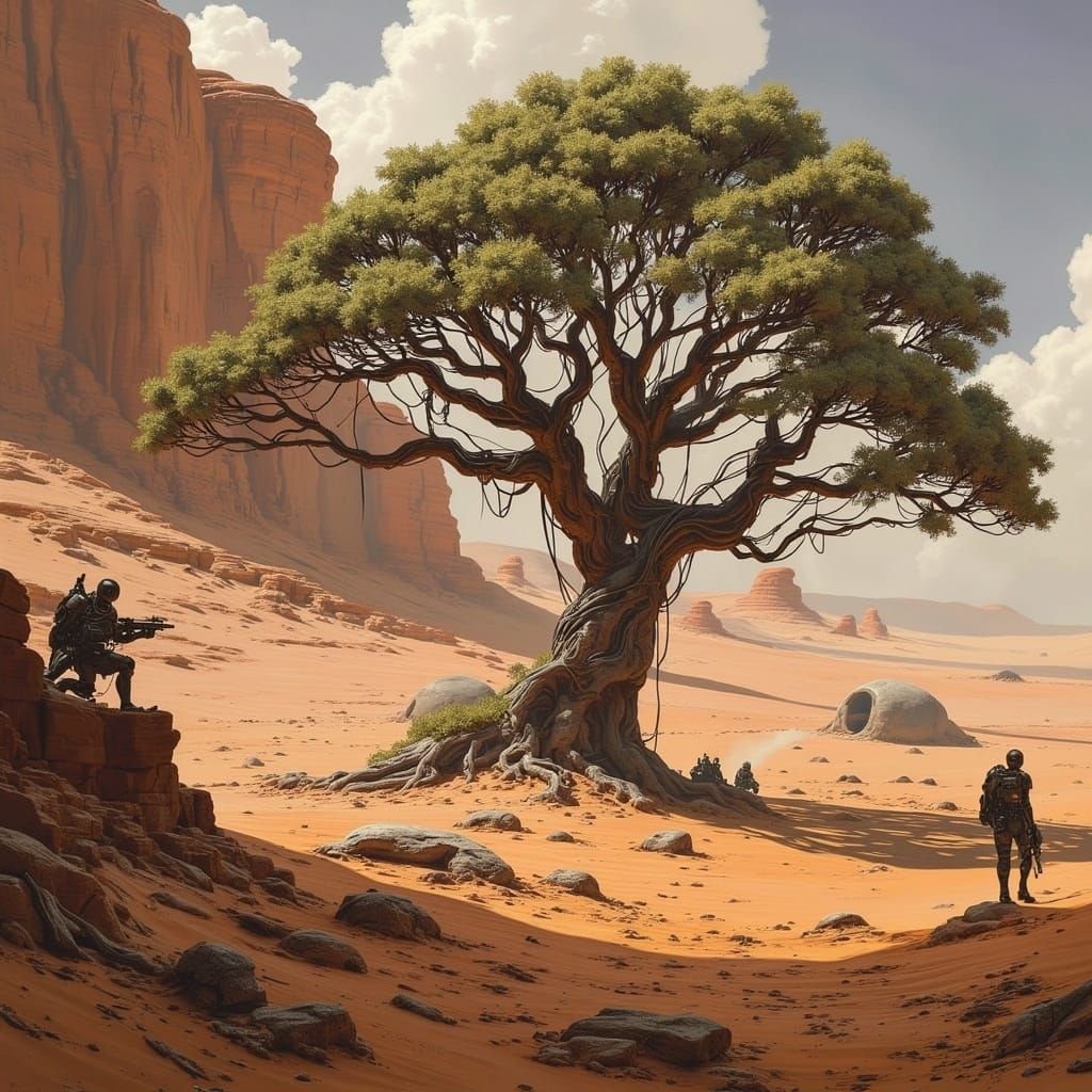 <lora:Badlands Flux:1.0> A mighty oak tree on an alien planet