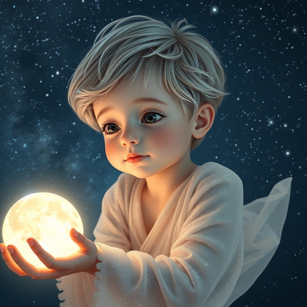 Ethereal Boy Under Starry Night Sky