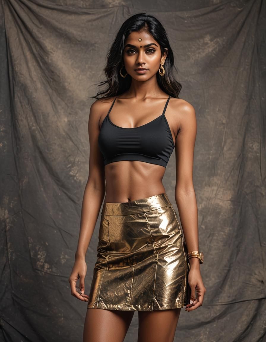 Beautiful Indian girl wearing a bralette and a miniskirt giving bold pose  for a photoshoot photoillustration mixed media photorealism surrea... - AI  Generated Artwork - NightCafe Creator