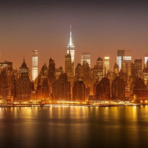 New York City Skyline at Night - AI Generated Artwork - NightCafe