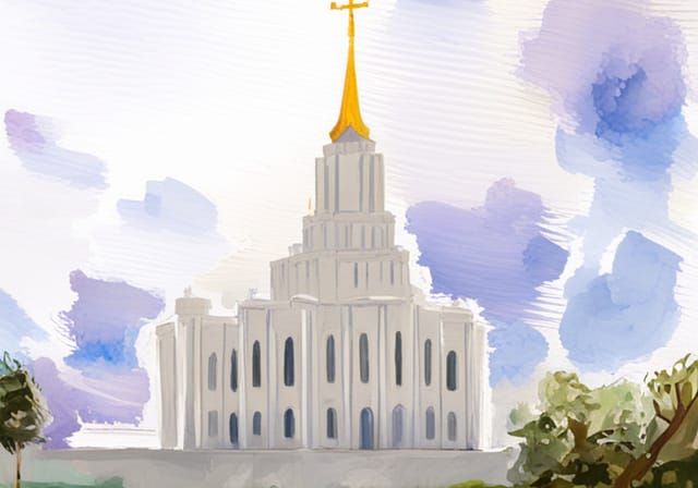 LDS Temple in Gouache Watercolor Style