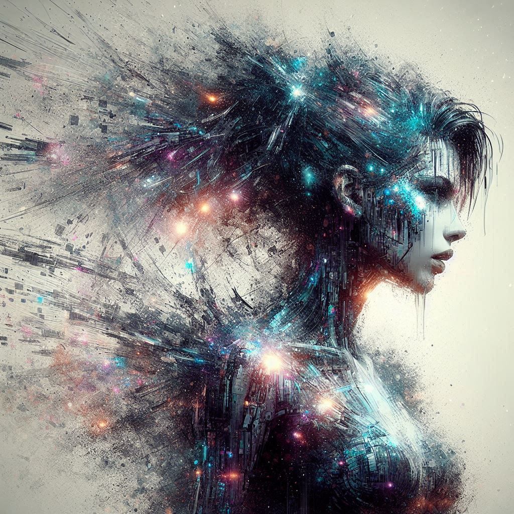 double exposure beautiful fantasy DALL-E 3 portrait landscape..